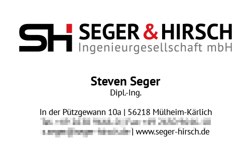 Grafikdesign kreation | Seger & Hirsch Visitenkarte
